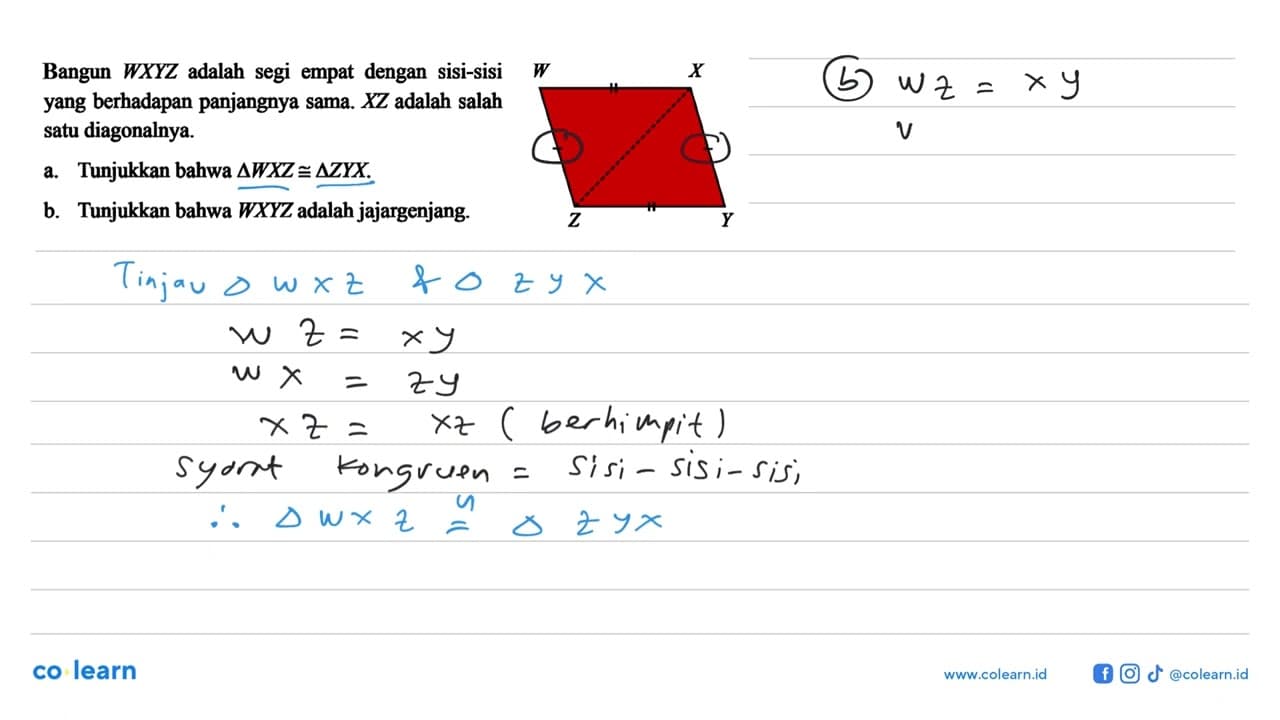 Bangun W X Y Z adalah segi empat dengan sisi-sisiyang