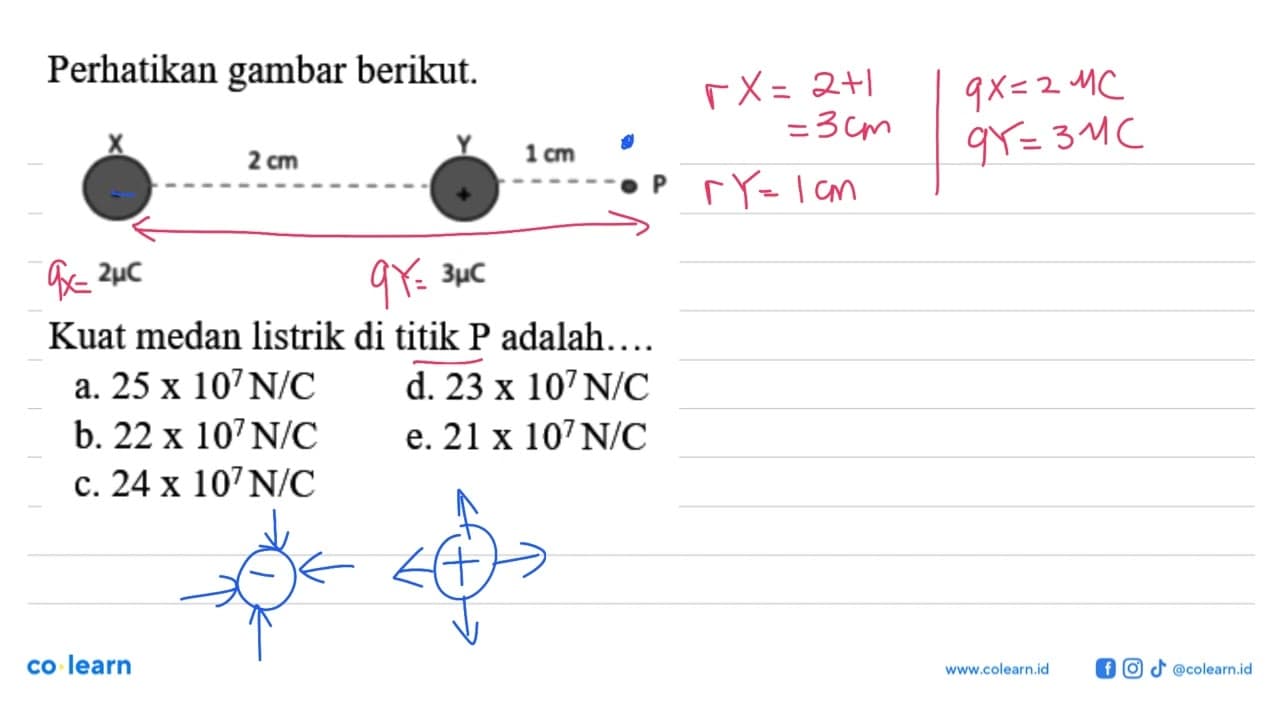 Perhatikan gambar berikut. X 2 cm Y 1 cm P - + 2 mikro C 3