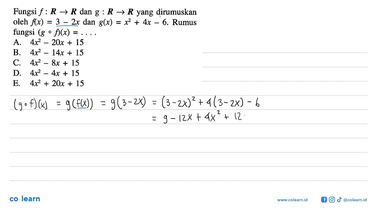 Fungsi f : R -> R dan g : R -> R yang dirumuskan oleh f(x)