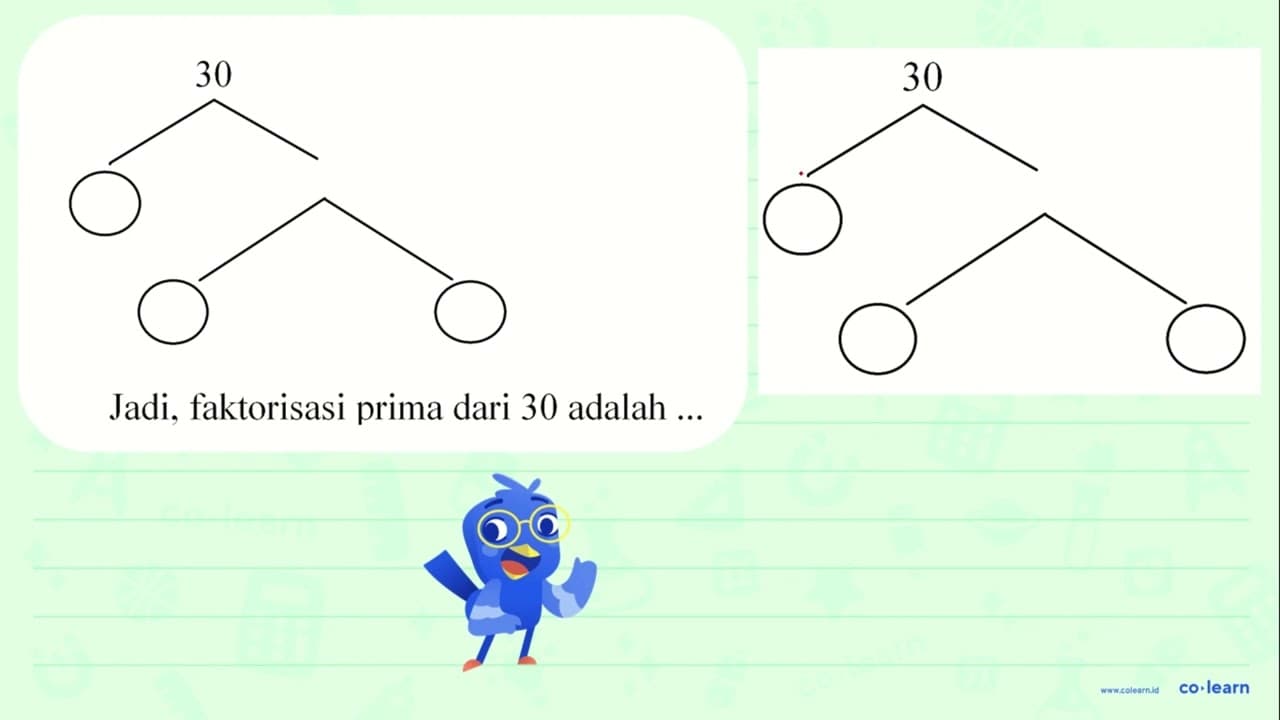 30 Jadi, faktorisasi prima dari 30 adalah ...