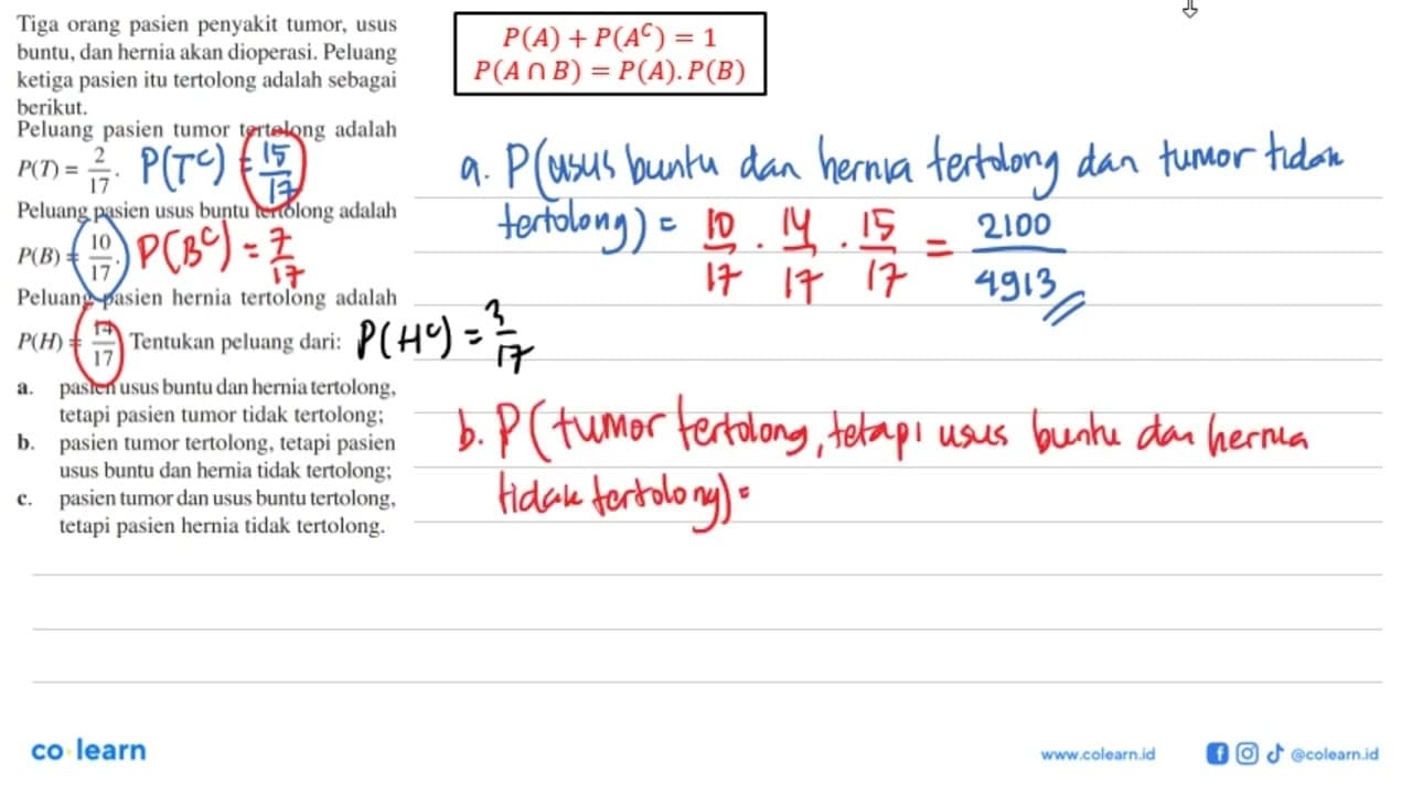 Tiga orang pasien penyakit tumor, usus buntu, dan hernia