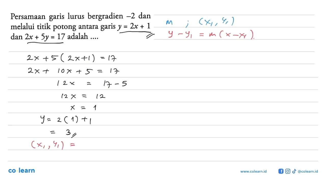 Persamaan lurus bergradien ~2 dan garis melalui titik