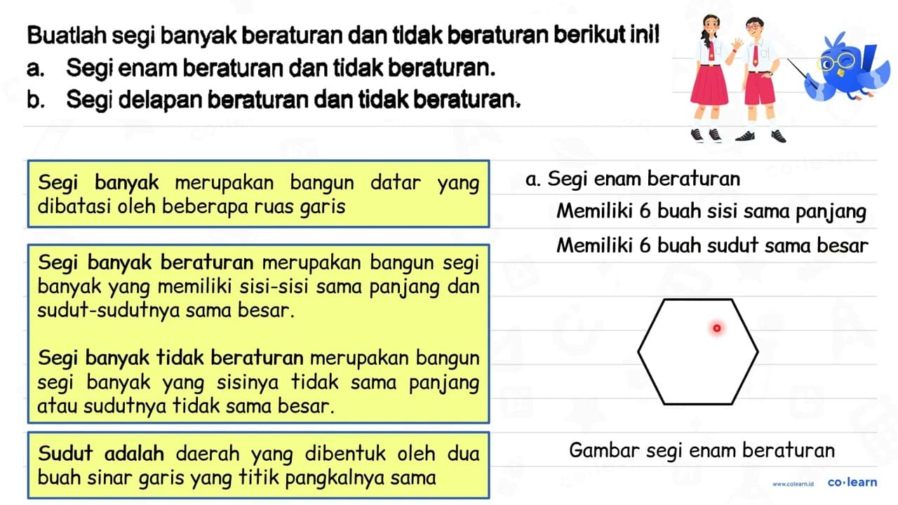 Buatlah segi banyak beraturan dan tldak beraturan berikut