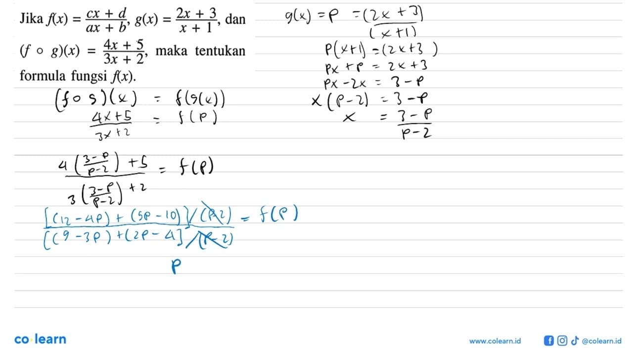 Jika f(x)=(cx+d)/(ax+b), g(x)=(2x+3)/(x+1), dan