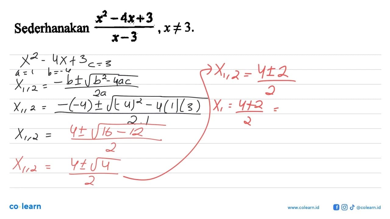 Sederhanakan (x^2-4x+3)/(x-3), x=/=3.