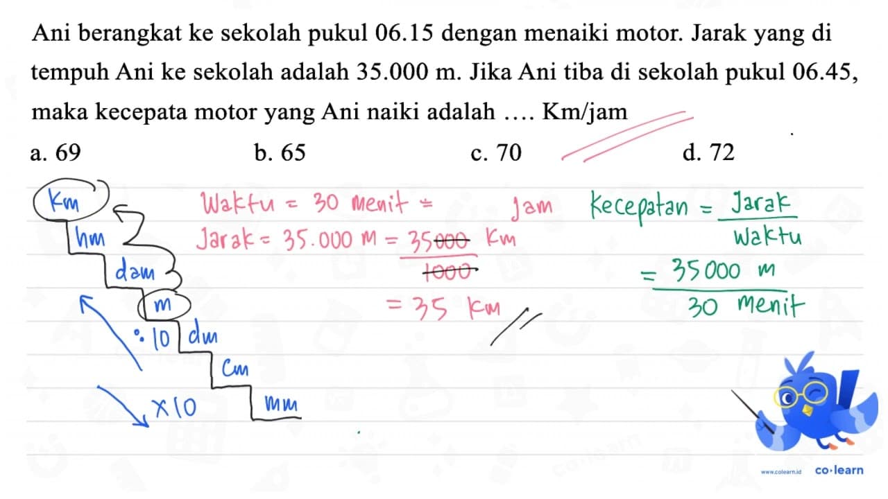 Ani berangkat ke sekolah pukul 06.15 dengan menaiki motor.