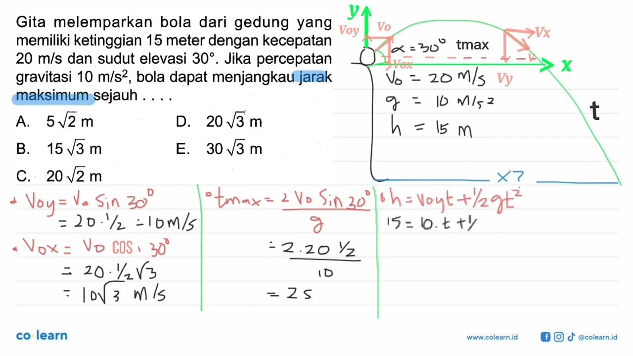 Gita melemparkan bola dari gedung yang memiliki ketinggian