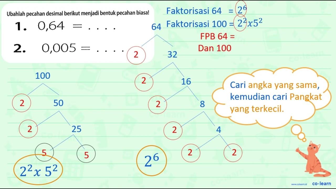 Ubahlah pecahan desimal berikut menjadi bentuk pecahan