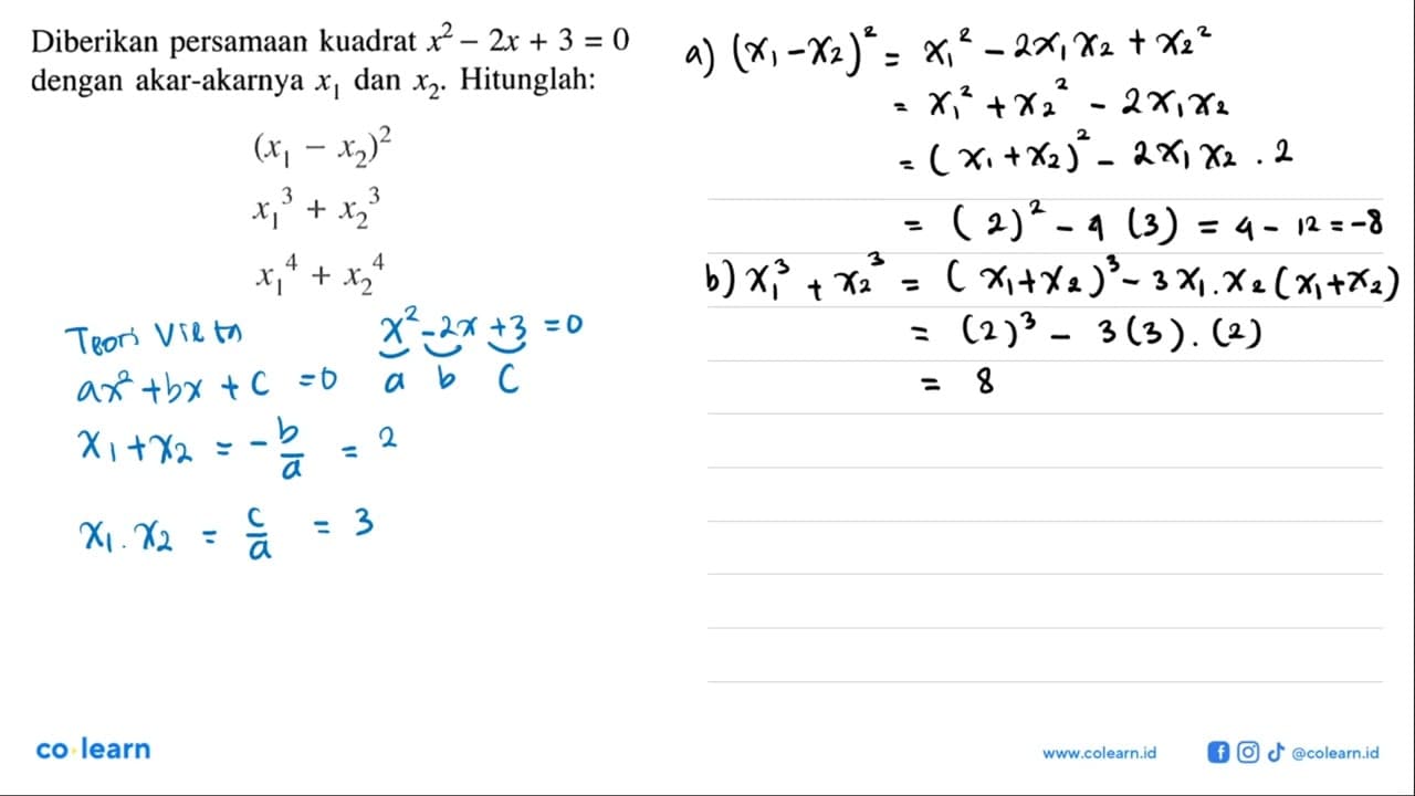 Diberikan persamaan kuadrat x^2-2x+3=0 dengan akar-akarnya