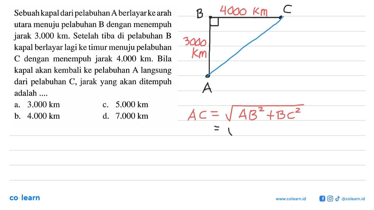 Sebuah kapal dari pelabuhan A berlayar ke arah utara menuju