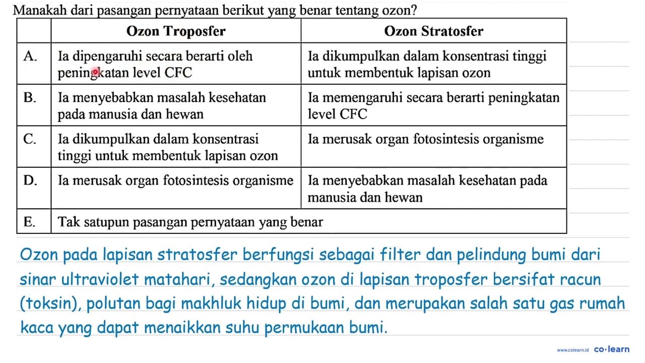 Manakah dari pasangan pernyataan berikut yang benar tentang