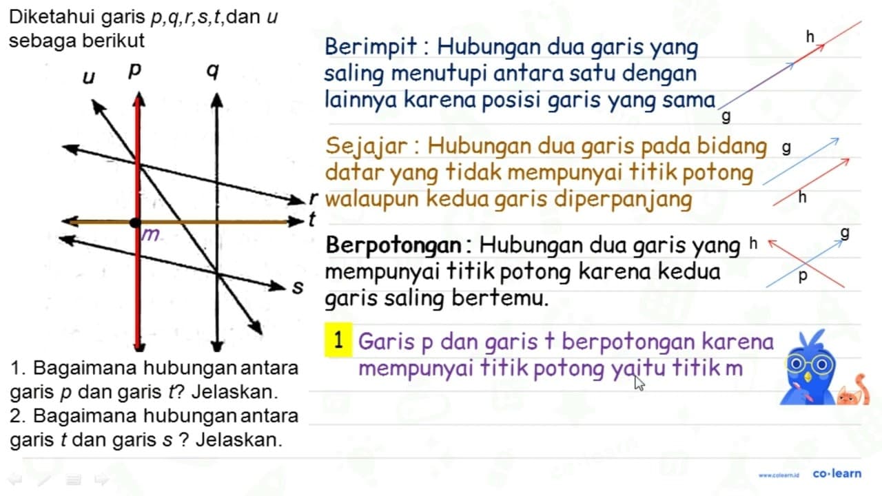 Diketahui garis p, q, r, s, t , dan u sebagai berikut. 1.