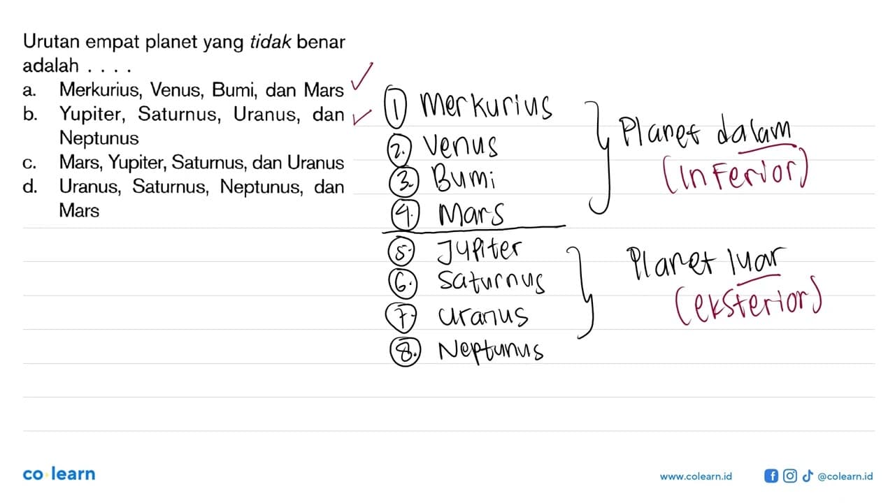 Urutan empat planet yang tidak benar adalah ....