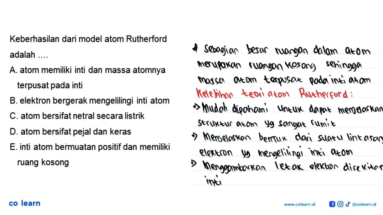 Keberhasilan dari model atom Rutherford adalah ...