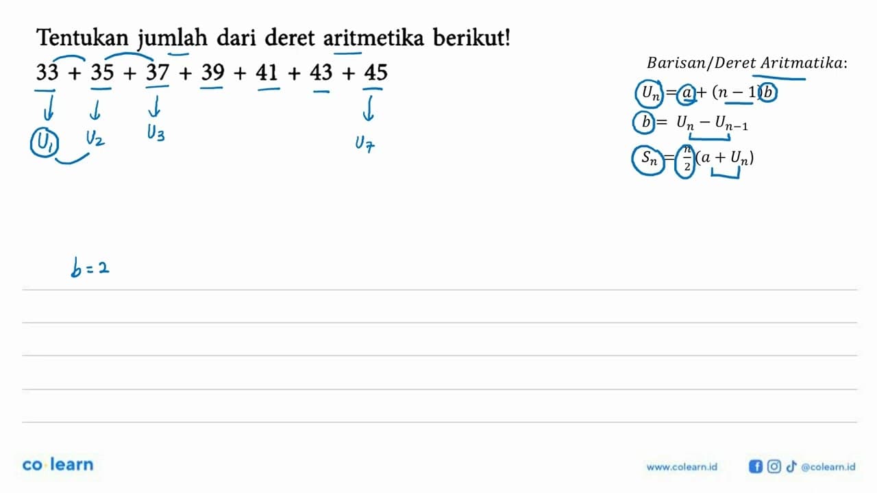 Tentukan jumlah dari deret aritmetika berikut!