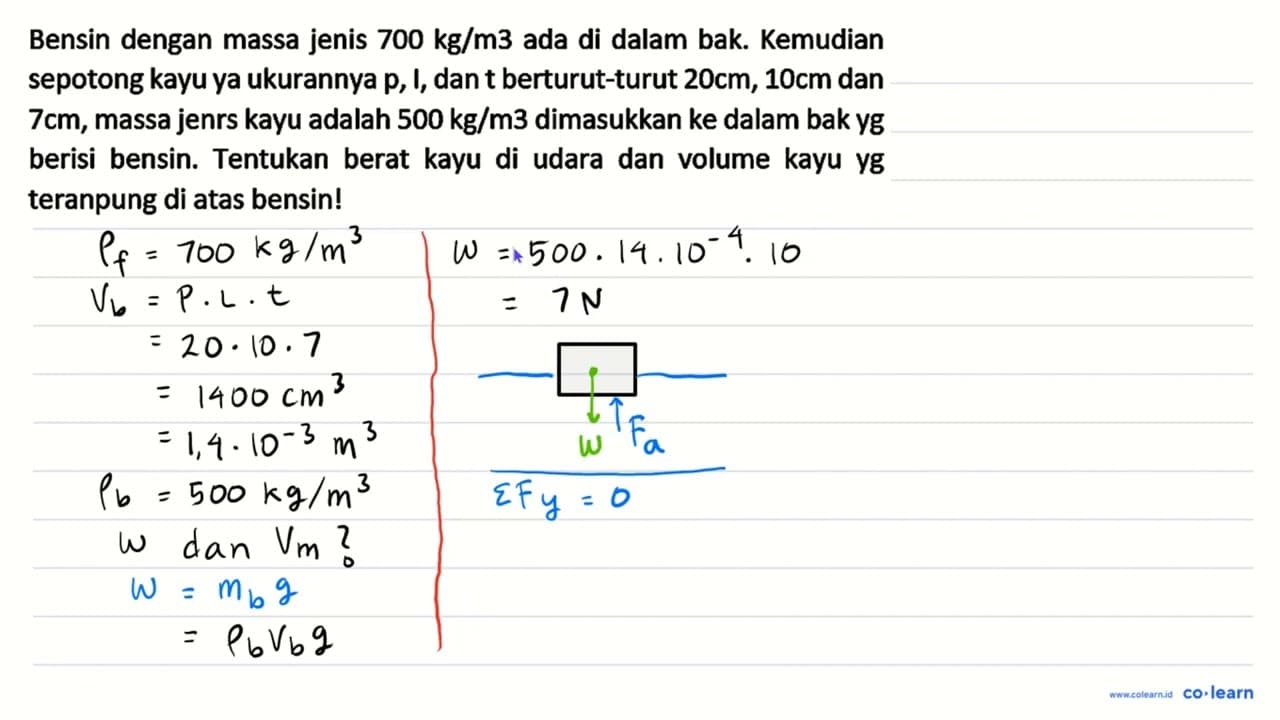 Bensin dengan massa jenis 700 kg / m 3 ada di dalam bak.