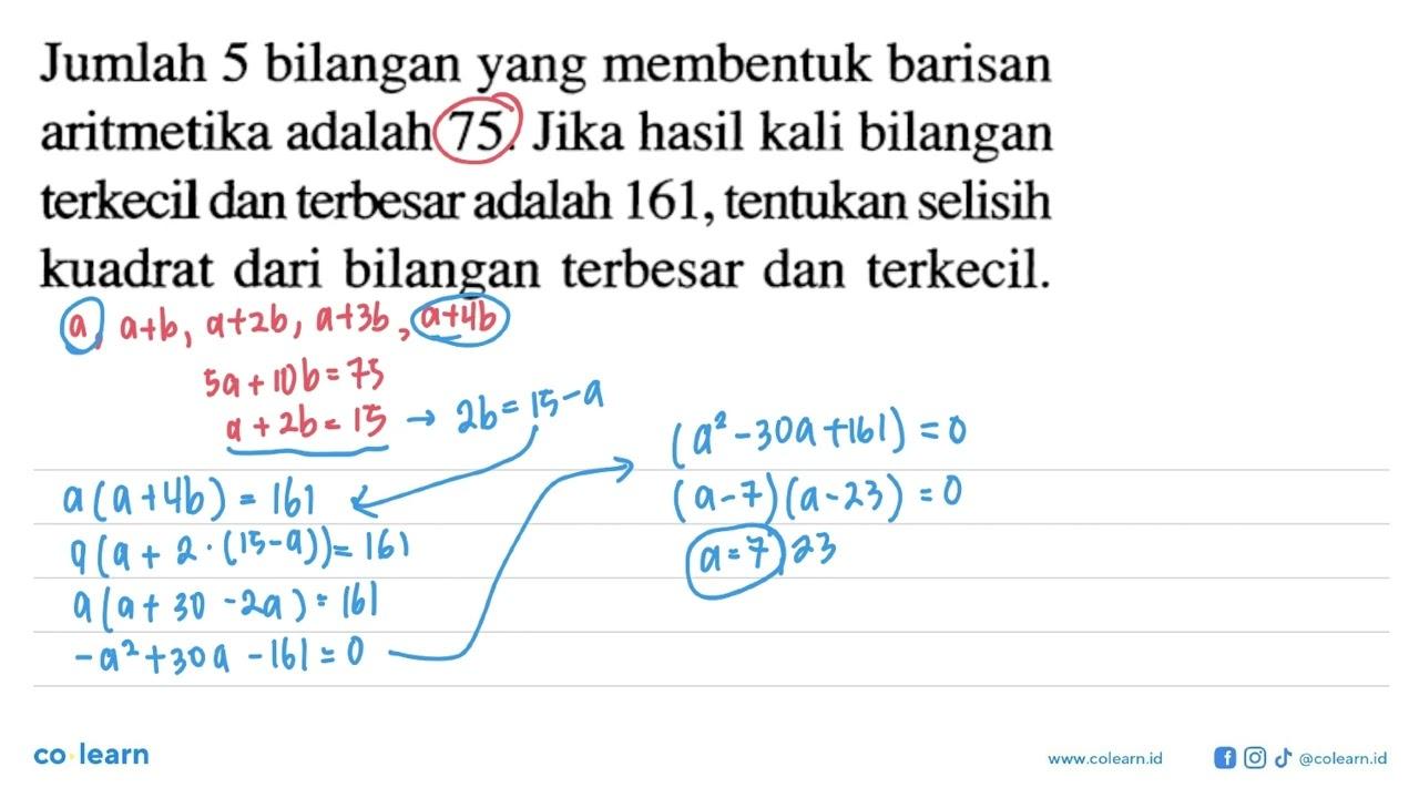 Jumlah 5 bilangan yang membentuk barisan aritmetika adalah