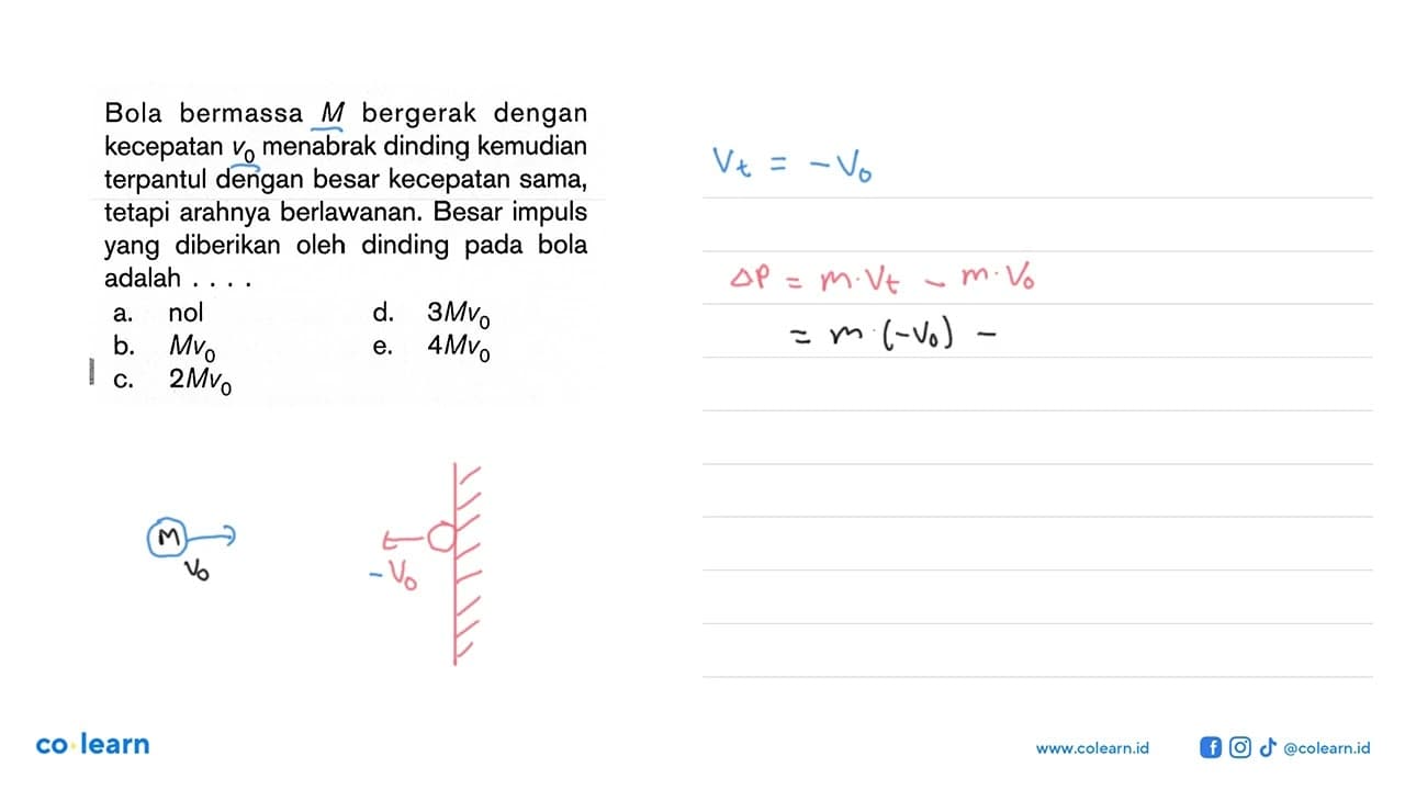 Bola bermassa M bergerak dengan kecepatan v0 menabrak