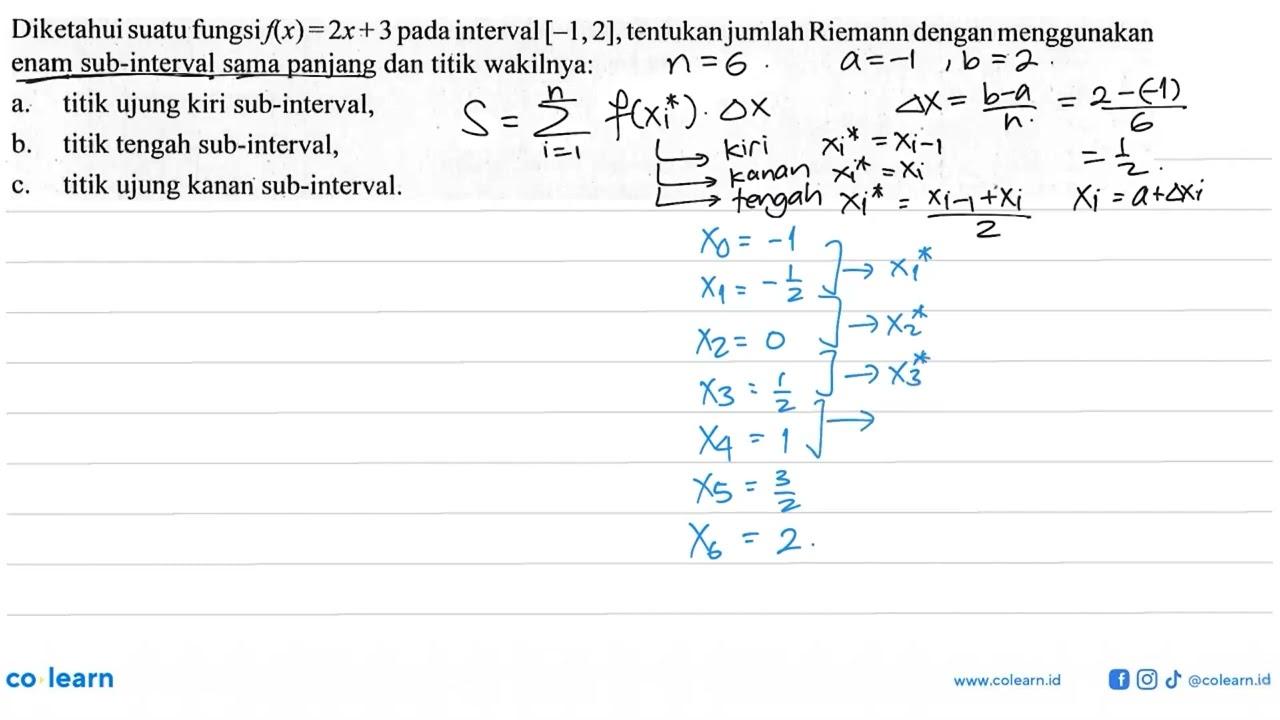 Diketahui suatu fungsi f(x)=2x+3 pada interval [-1,2],