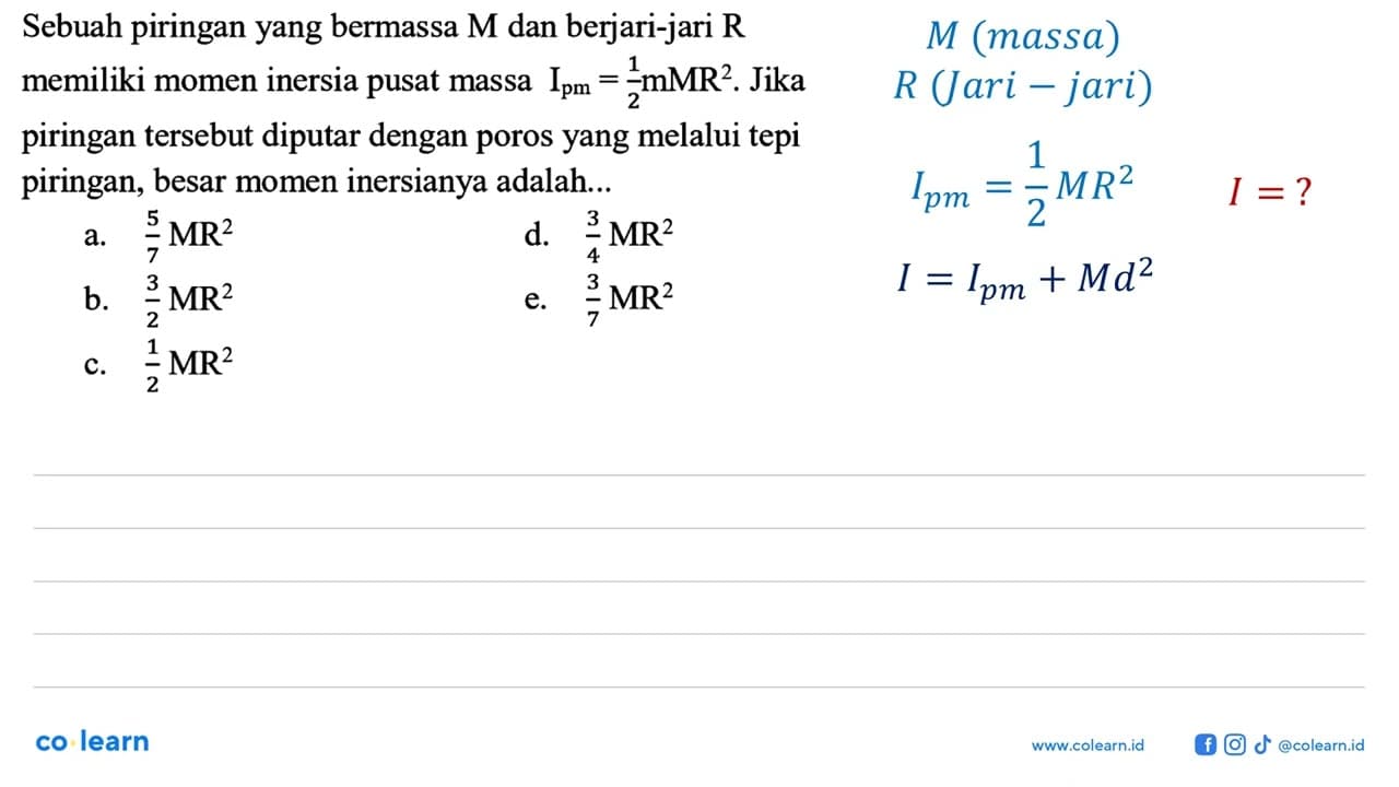 Sebuah piringan yang bermassa M dan berjari-jari R memiliki