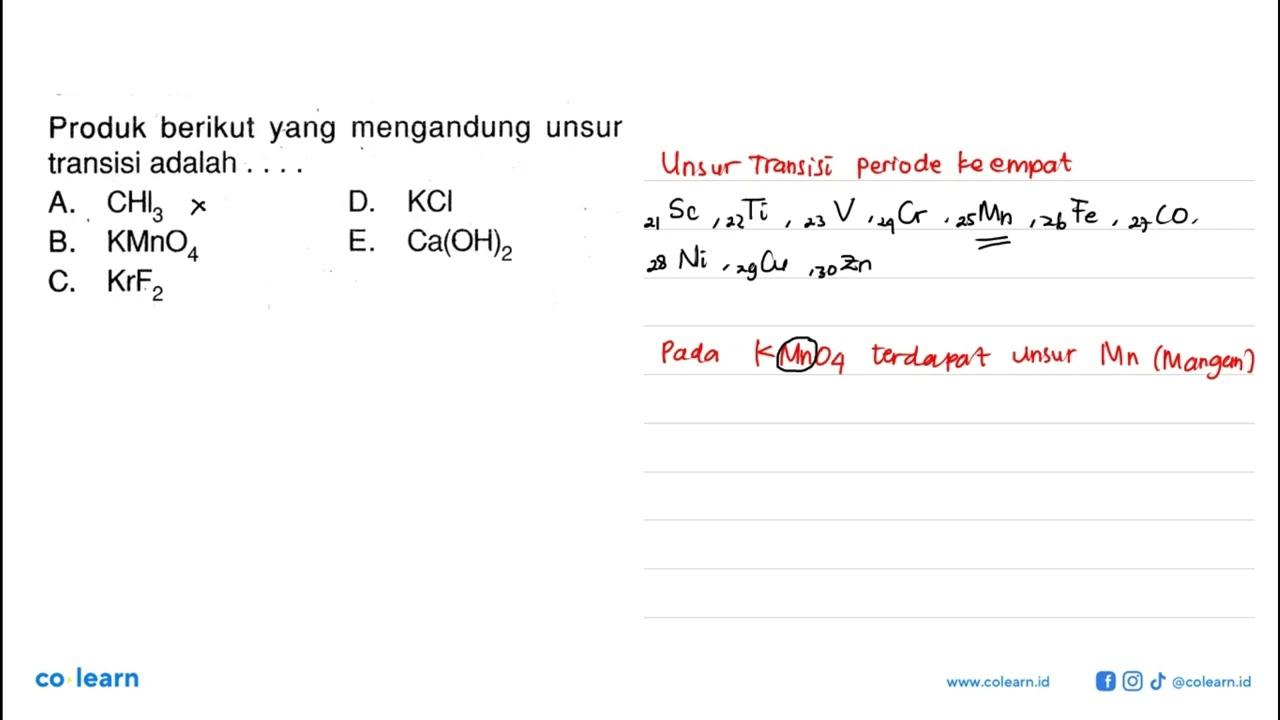 Produk berikut yang mengandung unsur transisi adalah ....