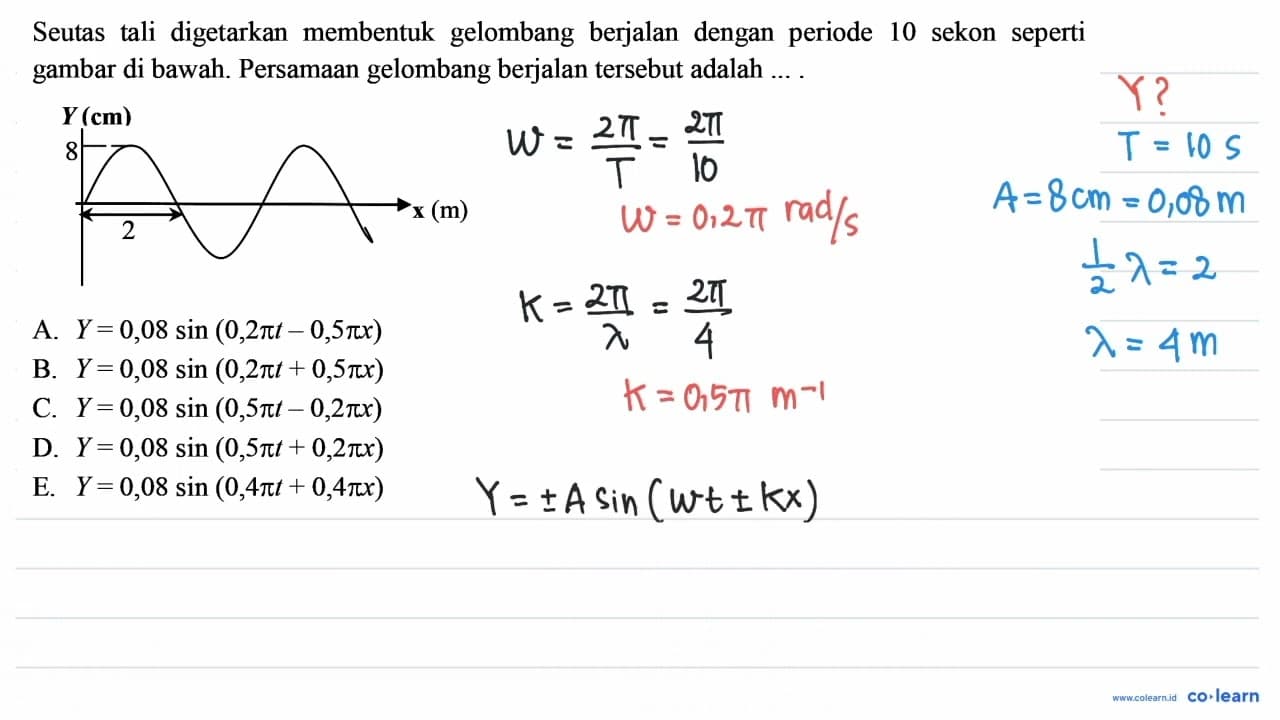 Seutas tali digetarkan membentuk gelombang berjalan dengan