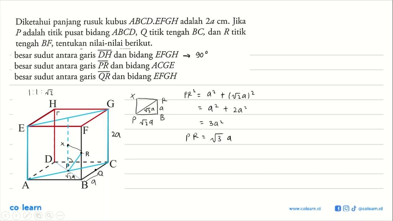 Diketahui panjang rusuk kubus ABCD.EFGH adalah 2a cm. Jika