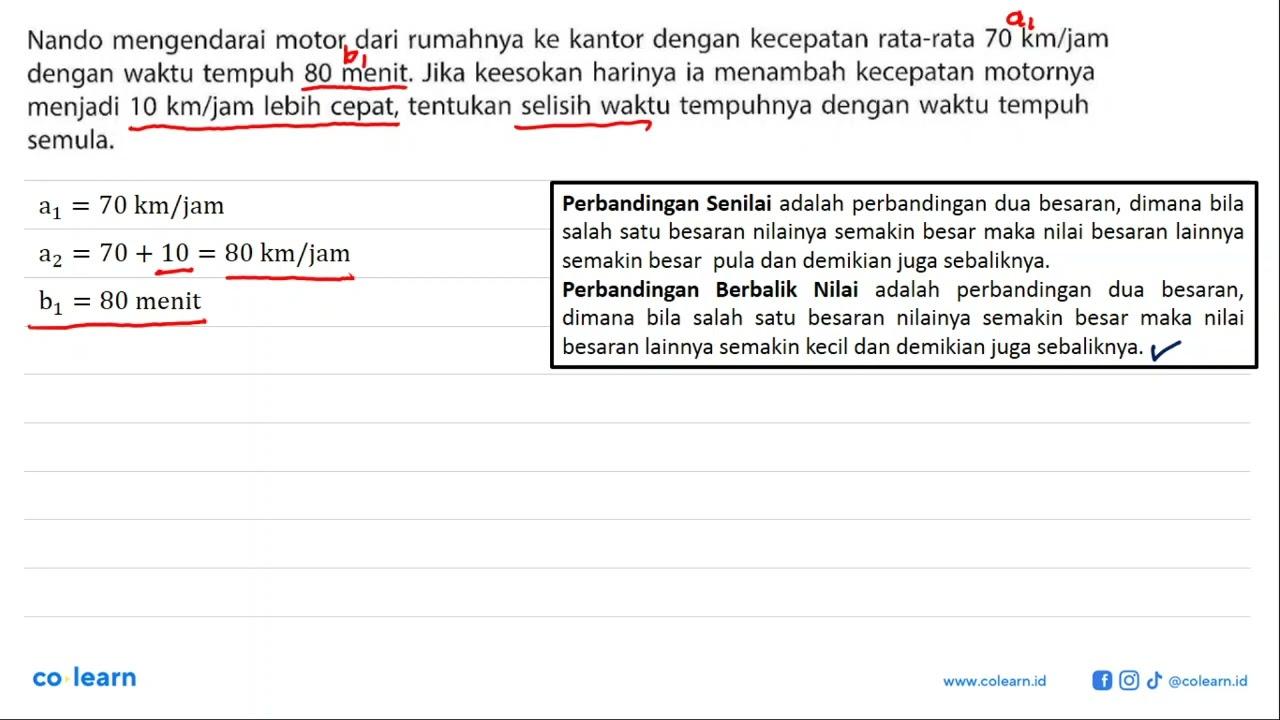 Nando mengendarai motor dari rumahnya ke kantor dengan