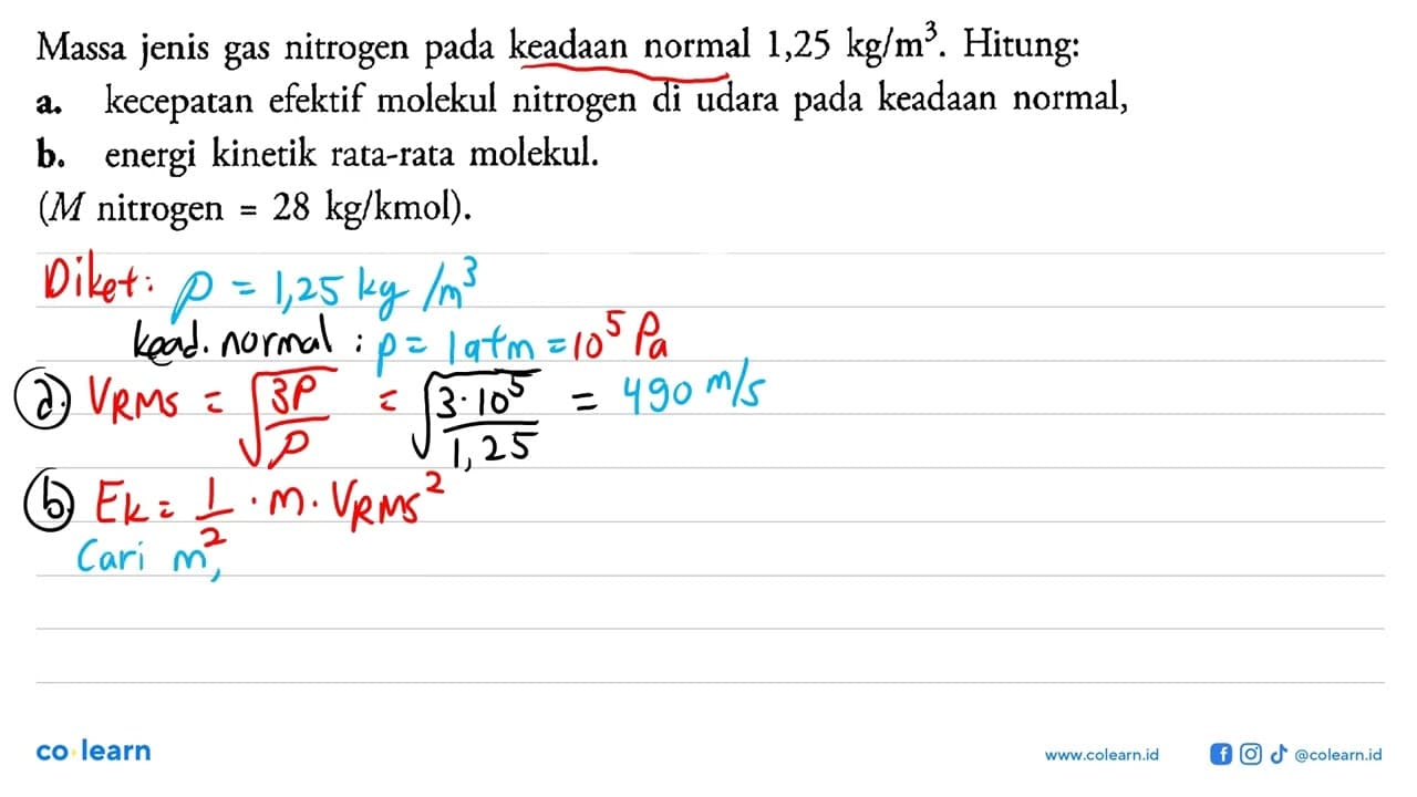 Massa jenis gas nitrogen pada keadaan normal 1,25 kg / m^3