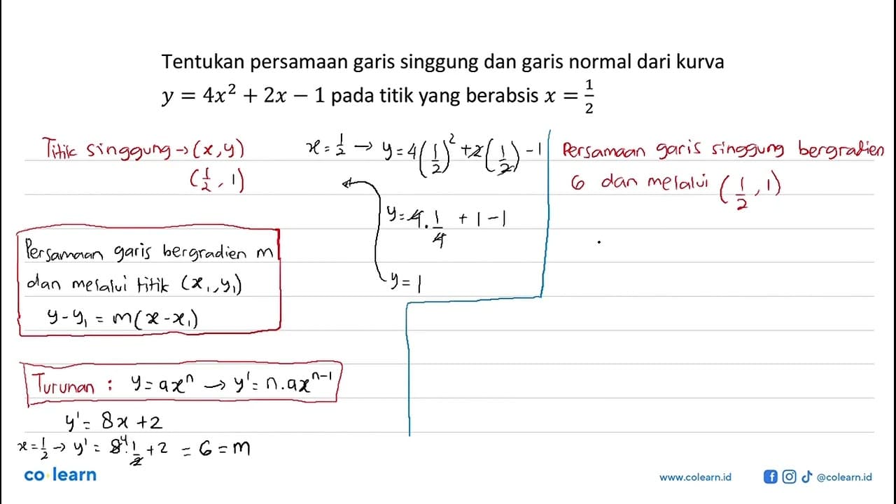 Tentukan persamaan garis singgung dan garis normal dari