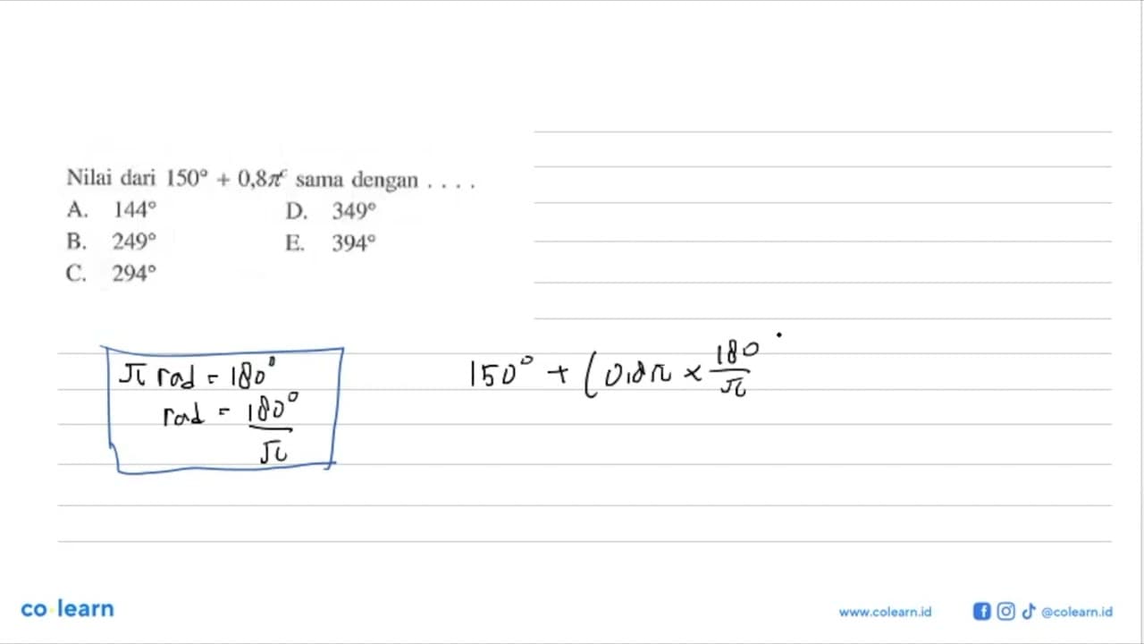 Nilai dari 150+0,8 pi^c sama dengan....