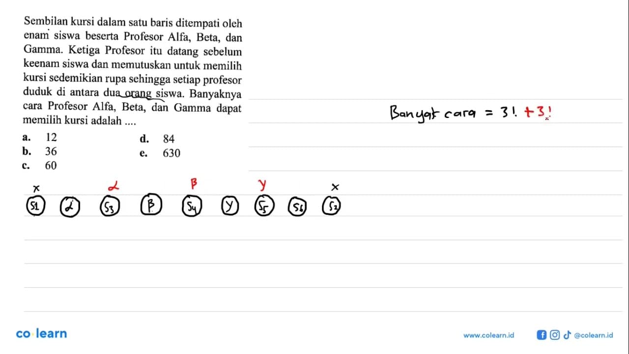 Sembilan kursi dalam satu baris ditempati oleh enam siswa