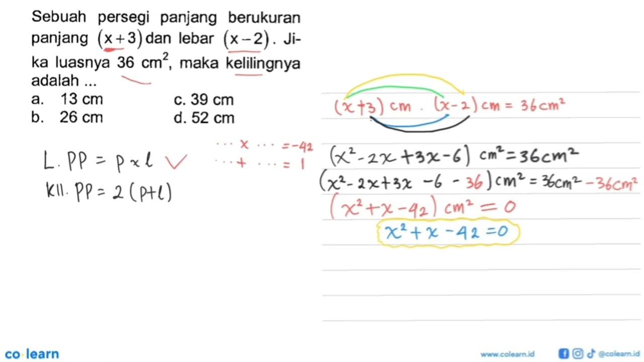 Sebuah persegi panjang berukuran panjang (x+3) dan lebar