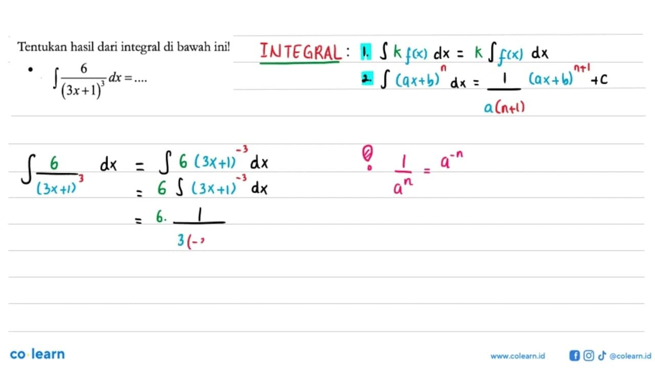 Tentukan hasil dari integral di bawah ini! integral