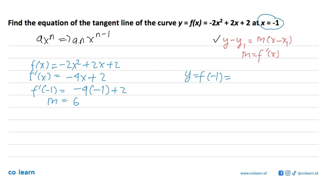 Find the equation of the tangent line of the curve