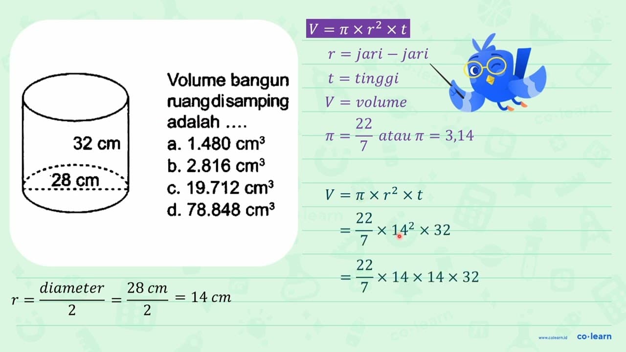 Volume bangun ruangdisamping adalah .... a. 1.480 cm^(3) b.