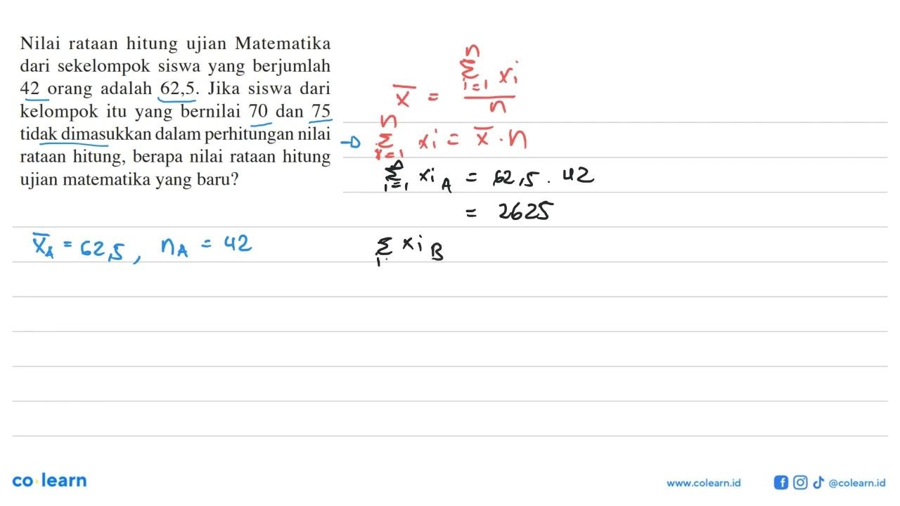 Nilai rataan hitung ujian Matematika dari sekelompok siswa