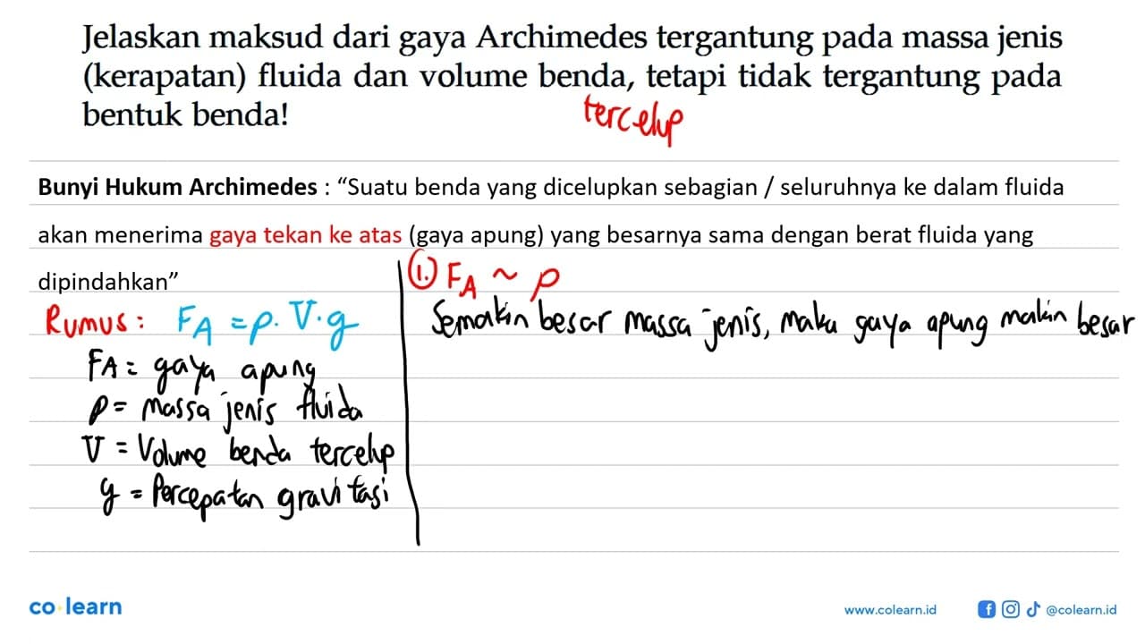 Jelaskan maksud dari gaya Archimedes tergantung pada massa