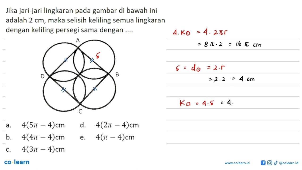 Jika jari-jari lingkaran pada gambar di bawah ini adalah 2