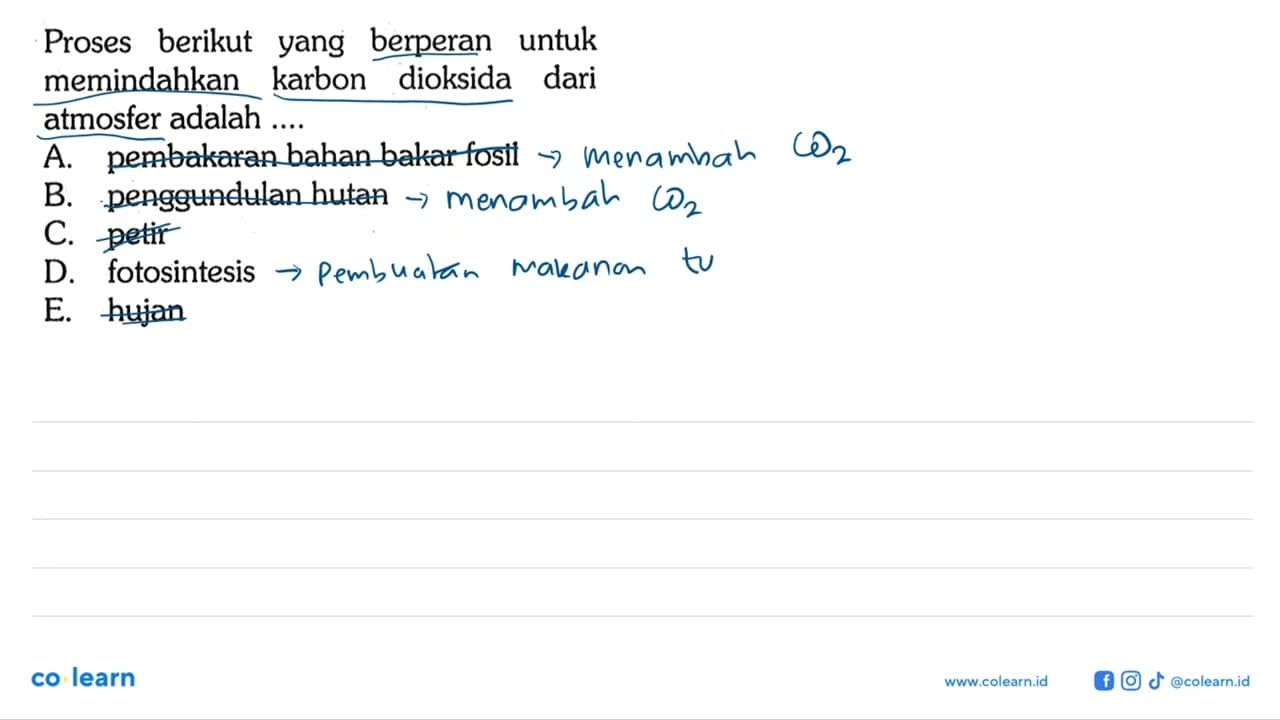 Proses berikut yang berperan untuk memindahkan karbon