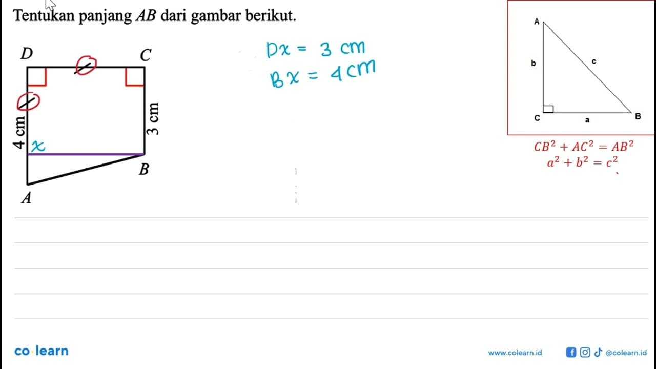 Tentukan panjang AB dari gambar berikut.4 cm 3 cm