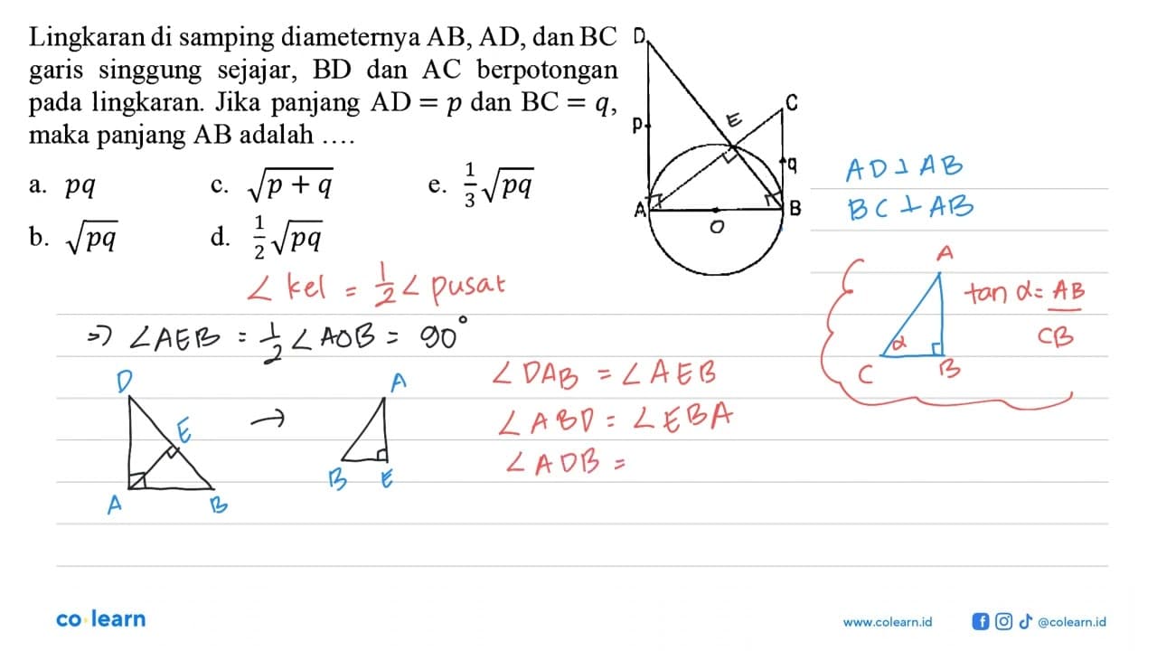 Lingkaran di samping diameternya AB, AD, dan BC garis