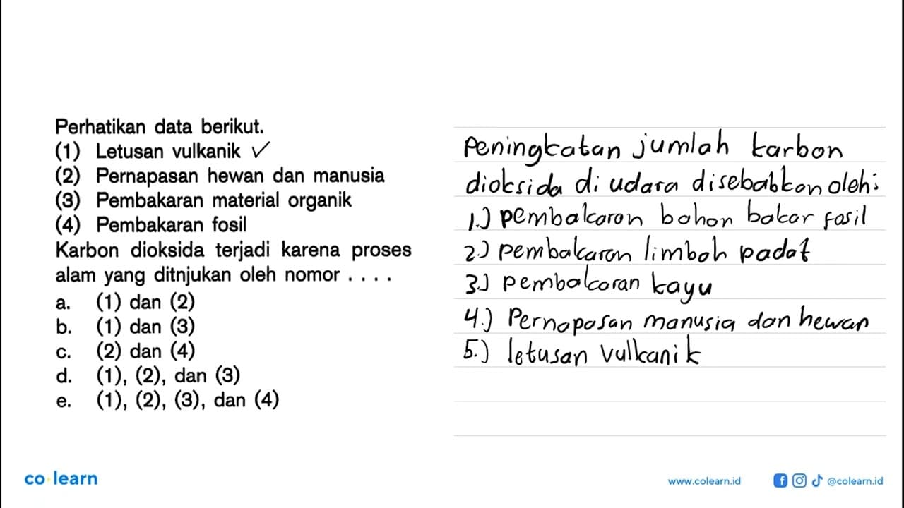 Perhatikan data berikut. (1) Letusan vulkanik (2)