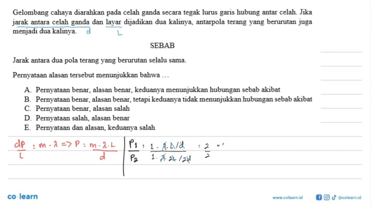 Gelombang cahaya diarahkan pada celah ganda secara tegak