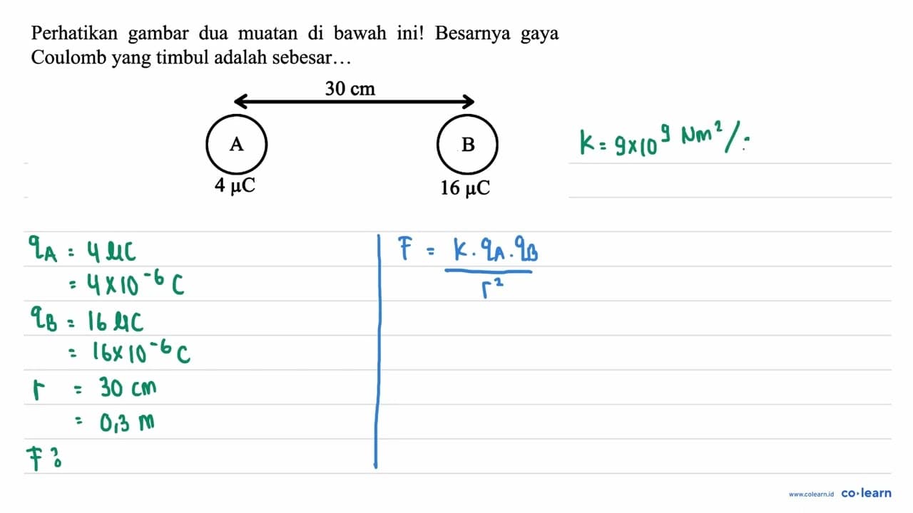 Perhatikan gambar dua muatan di bawah ini! Besarnya gaya