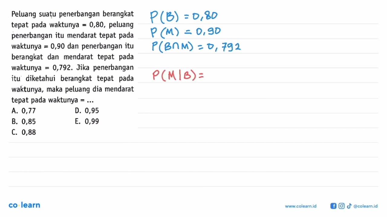 Peluang suatu penerbangan berangkat tepat pada waktunya =