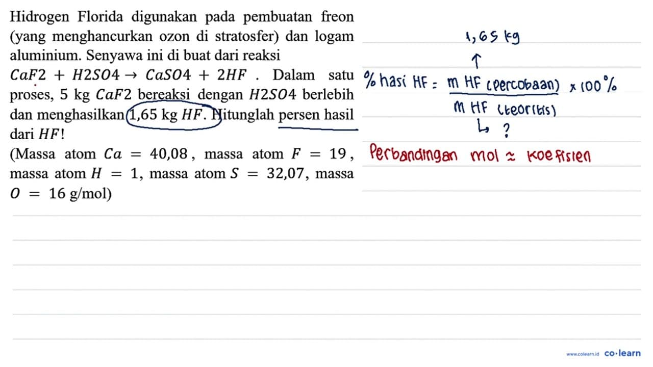 Hidrogen Florida digunakan pada pembuatan freon (yang