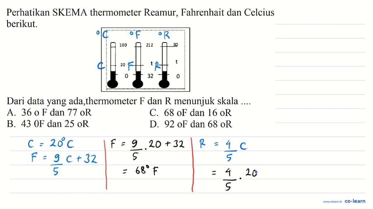 Perhatikan SKEMA thermometer Reamur, Fahrenhait dan Celcius