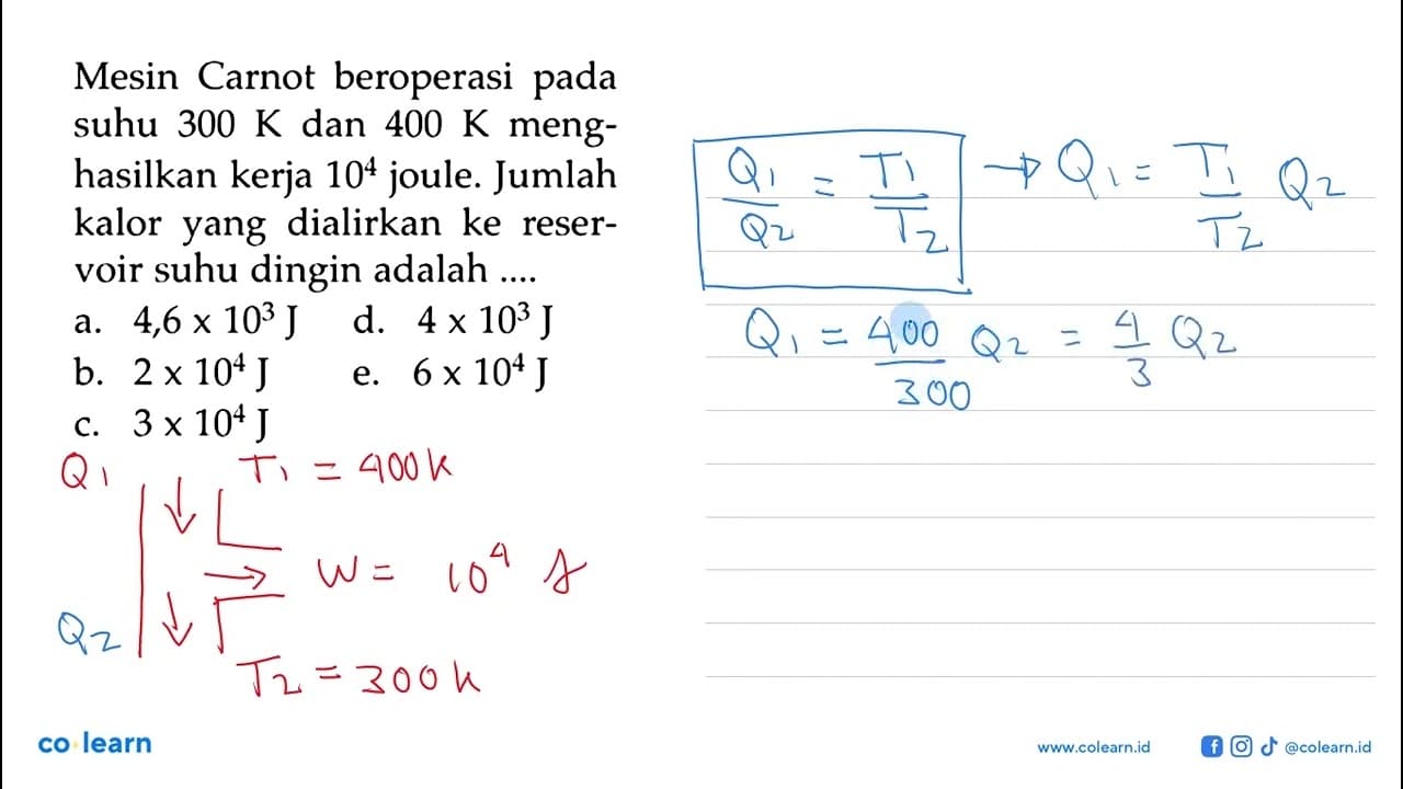 Mesin Carnot beroperasi pada suhu 300 K dan 400 K