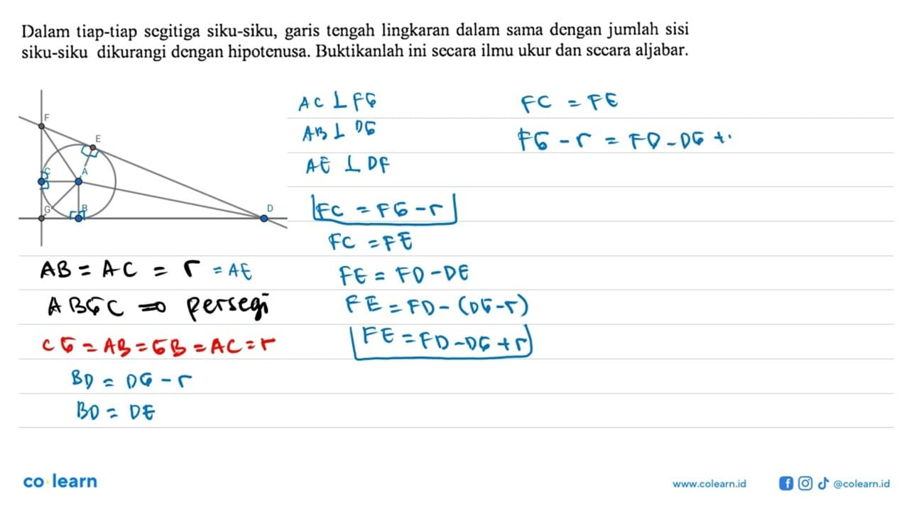 Dalam tiap-tiap segitiga siku-siku, garis tengah lingkaran